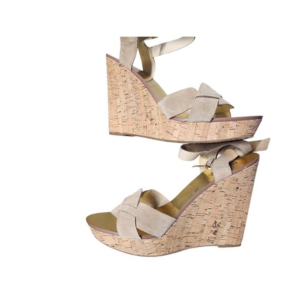 Michael Kor's Suede Wedges Women's 11 Cork Sandals Tan - Picture 9 of 10
